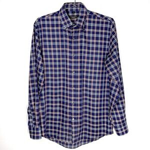 Bergdorf Goodman Tailored Fit Plaid Dress Shirt Mens Size M Made in Italy Cotton